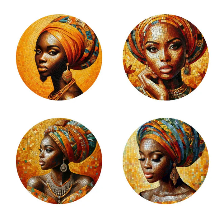 4-Piece Wooden Coaster Set – Artistic Tribal Patterns for Everyday & Celebrations - Glow by Hellen African and Boho Jewelry African Home Decor Cultural Accessories