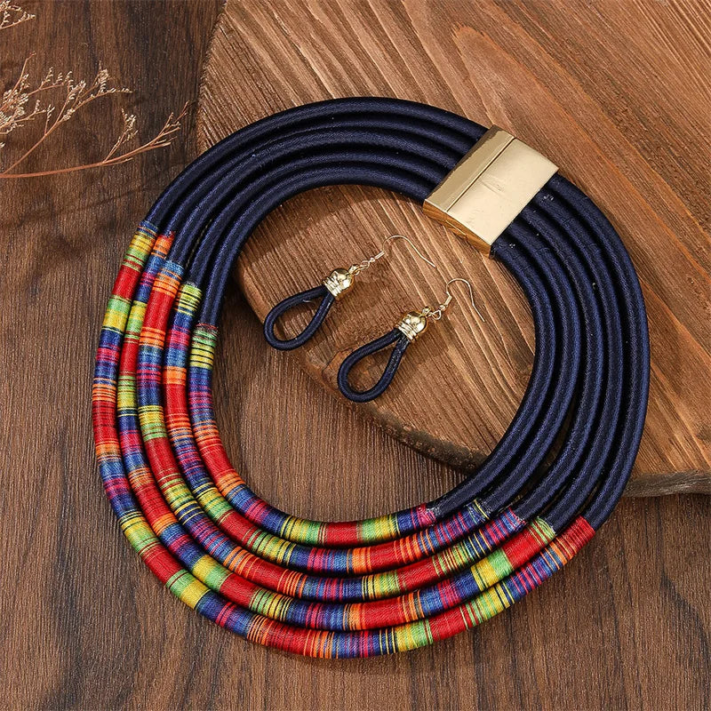 Colorful Beaded Jewelry Set — Earrings &amp; Necklace - Glow by Hellen African and Boho Jewelry African Home Decor Cultural Accessories