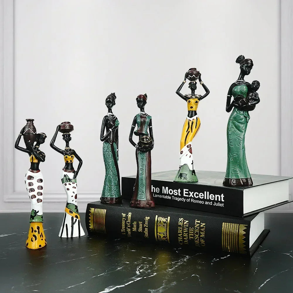 HAMAR HERITAGE FIGURINES – 3x Resin Black Woman Sculptures Set - Glow by Hellen African and Boho Jewelry African Home Decor Cultural Accessories