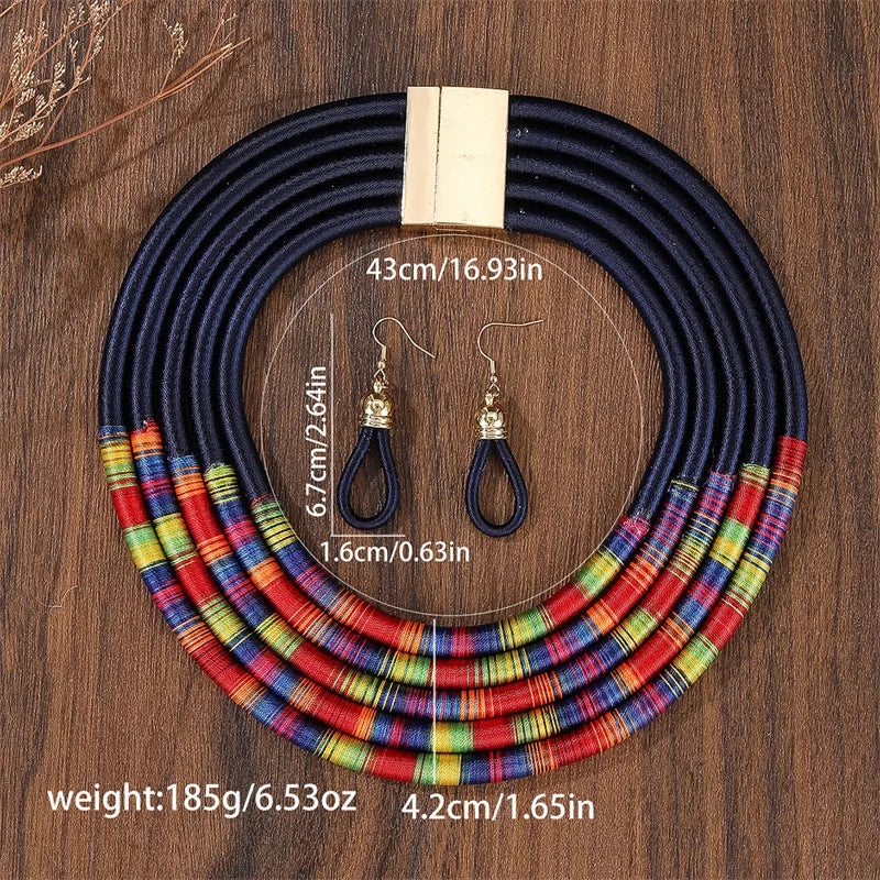 Colorful Beaded Jewelry Set — Earrings &amp; Necklace - Glow by Hellen African and Boho Jewelry African Home Decor Cultural Accessories