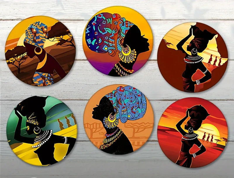 6pcs African Art Wooden Coasters – Handcrafted Tribal Elegance - Glow by Hellen African and Boho Jewelry African Home Decor Cultural Accessories