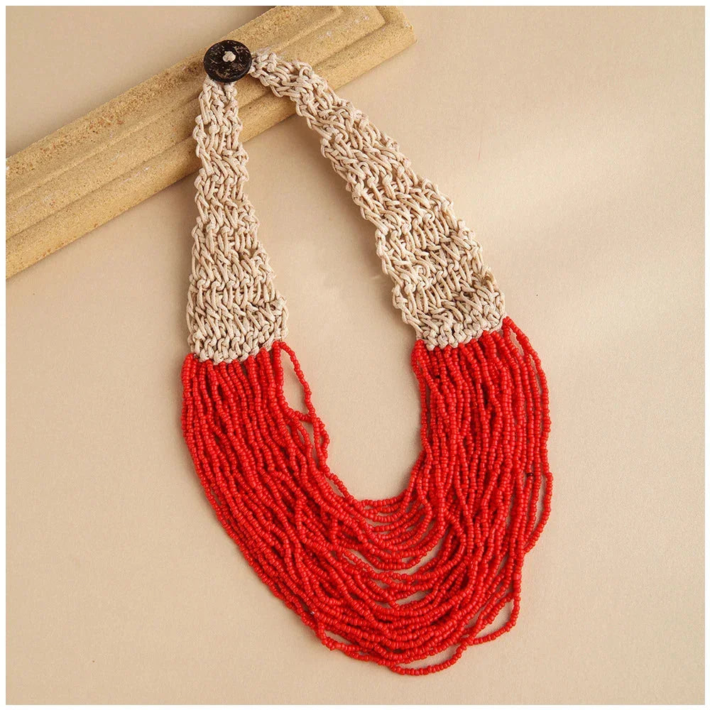 Handmade Multi-Strand Beaded Choker Necklace - Glow by Hellen African and Boho Jewelry African Home Decor Cultural Accessories