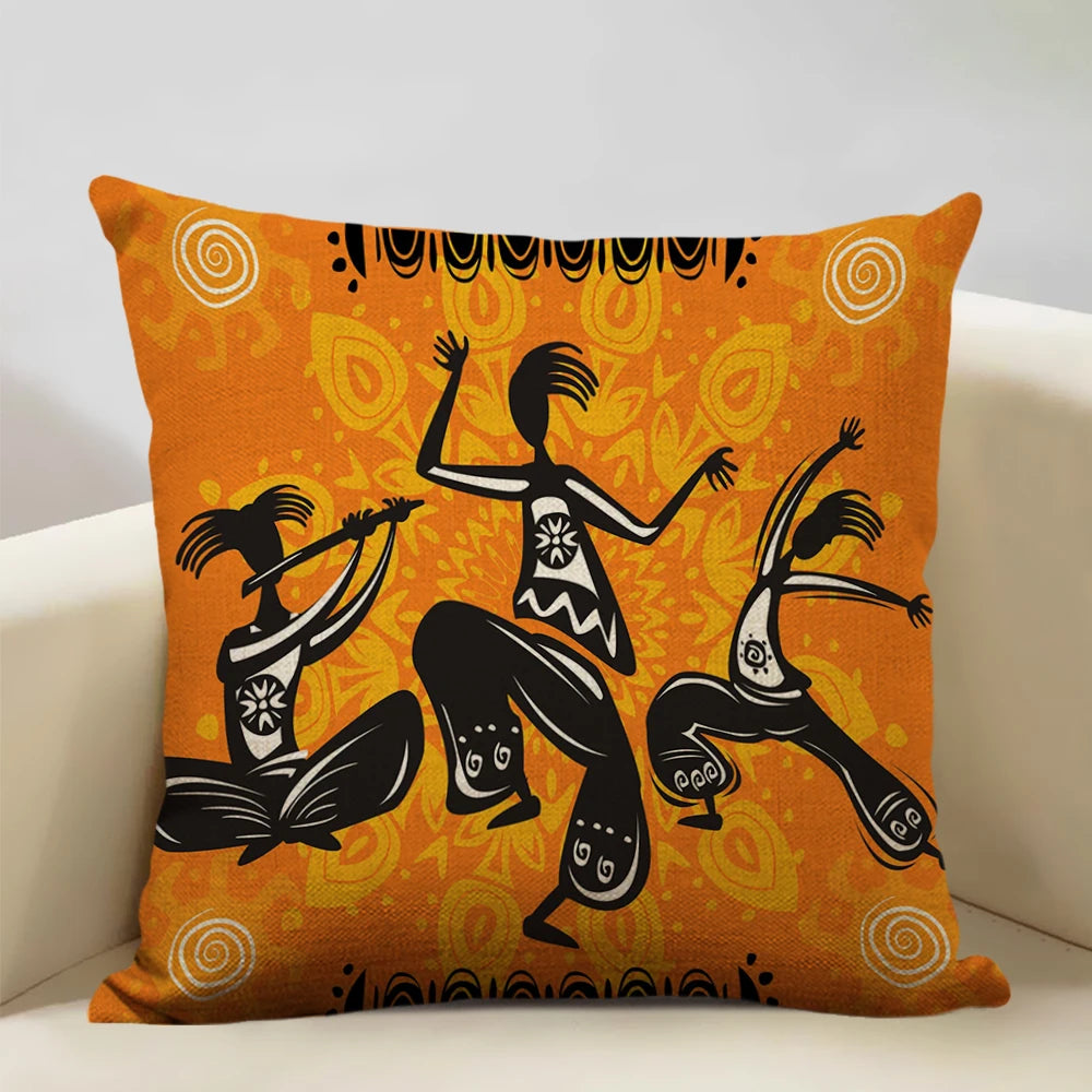 African Oil Painting Cushion Cover – Dancing Girl Art - Glow by Hellen African and Boho Jewelry African Home Decor Cultural Accessories