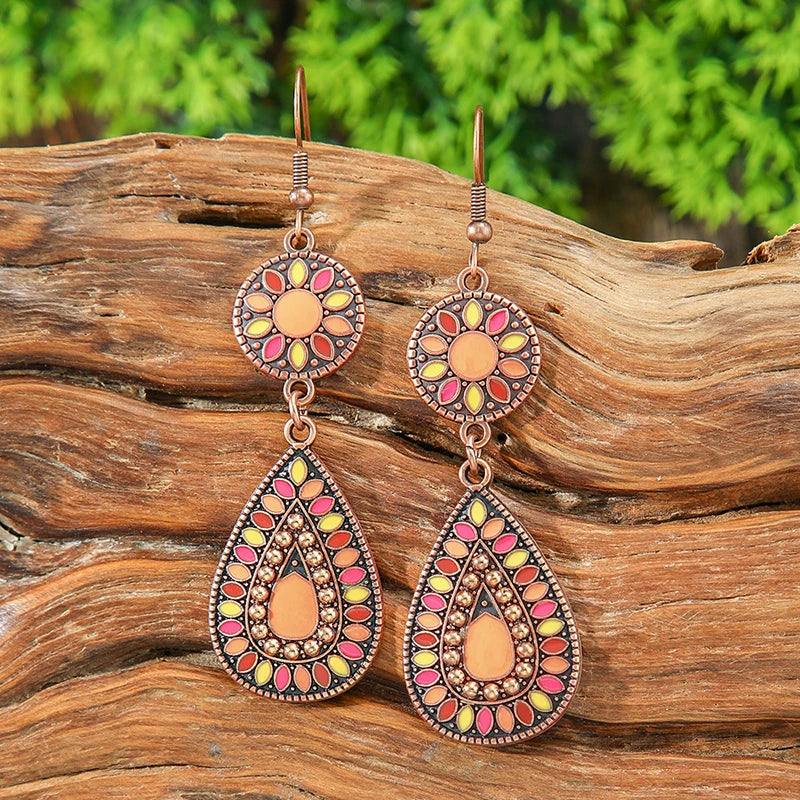AKAN FLORAL STATEMENT EARRINGS – Bohemian Colorful Enamel Vintage Drop Jewelry - Glow by Hellen African and Boho Jewelry African Home Decor Cultural Accessories
