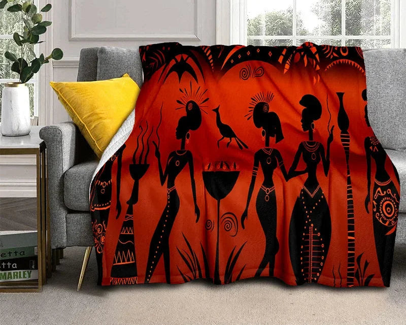 Cartoon Africa Ethiopian Custom Painting Flannel Blanket - Glow by Hellen African and Boho Jewelry African Home Decor Cultural Accessories