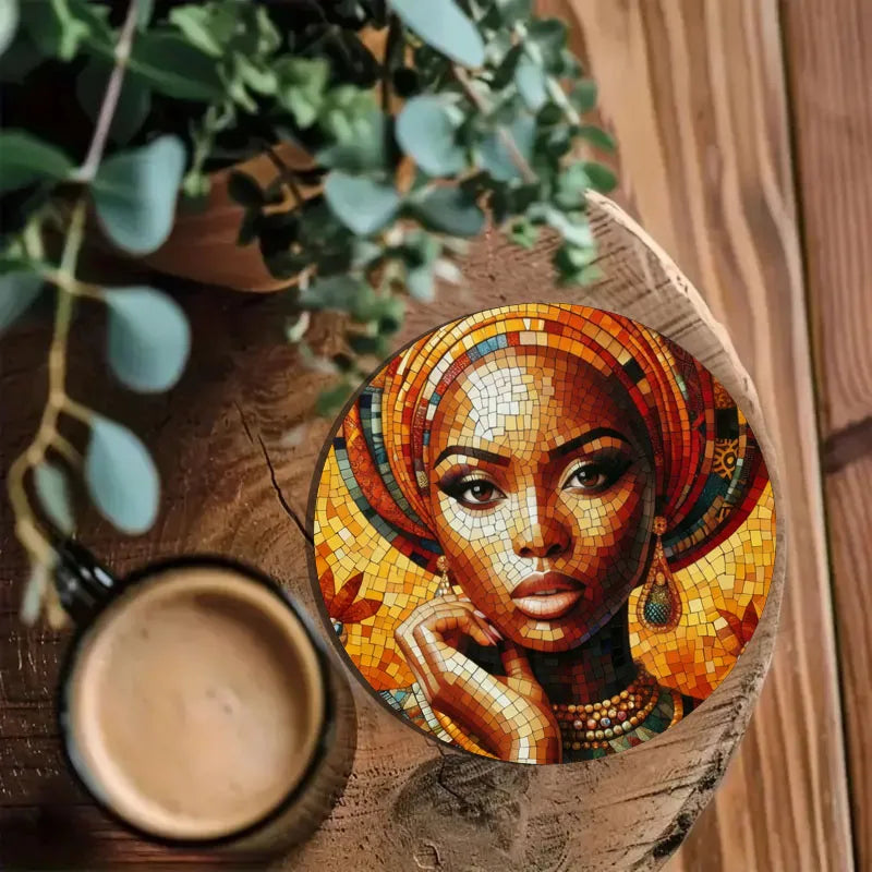 4-Piece Wooden Coaster Set – Artistic Tribal Patterns for Everyday & Celebrations - Glow by Hellen African and Boho Jewelry African Home Decor Cultural Accessories
