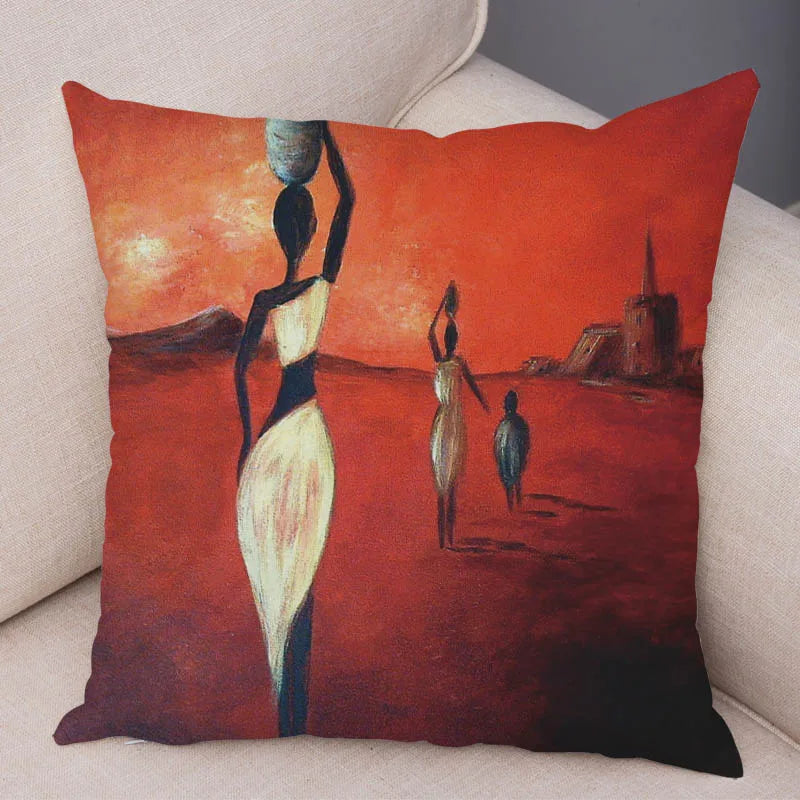 Abstract African Woman Pillowcase – Gallery-Style Exotic Cushion Cover - Glow by Hellen African and Boho Jewelry African Home Decor Cultural Accessories