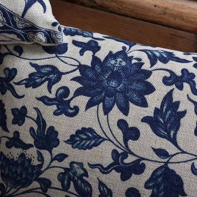 Ethnic Blue Floral Decorative Pillow Cover – Flower & Bird Farmhouse Look - Glow by Hellen African and Boho Jewelry African Home Decor Cultural Accessories
