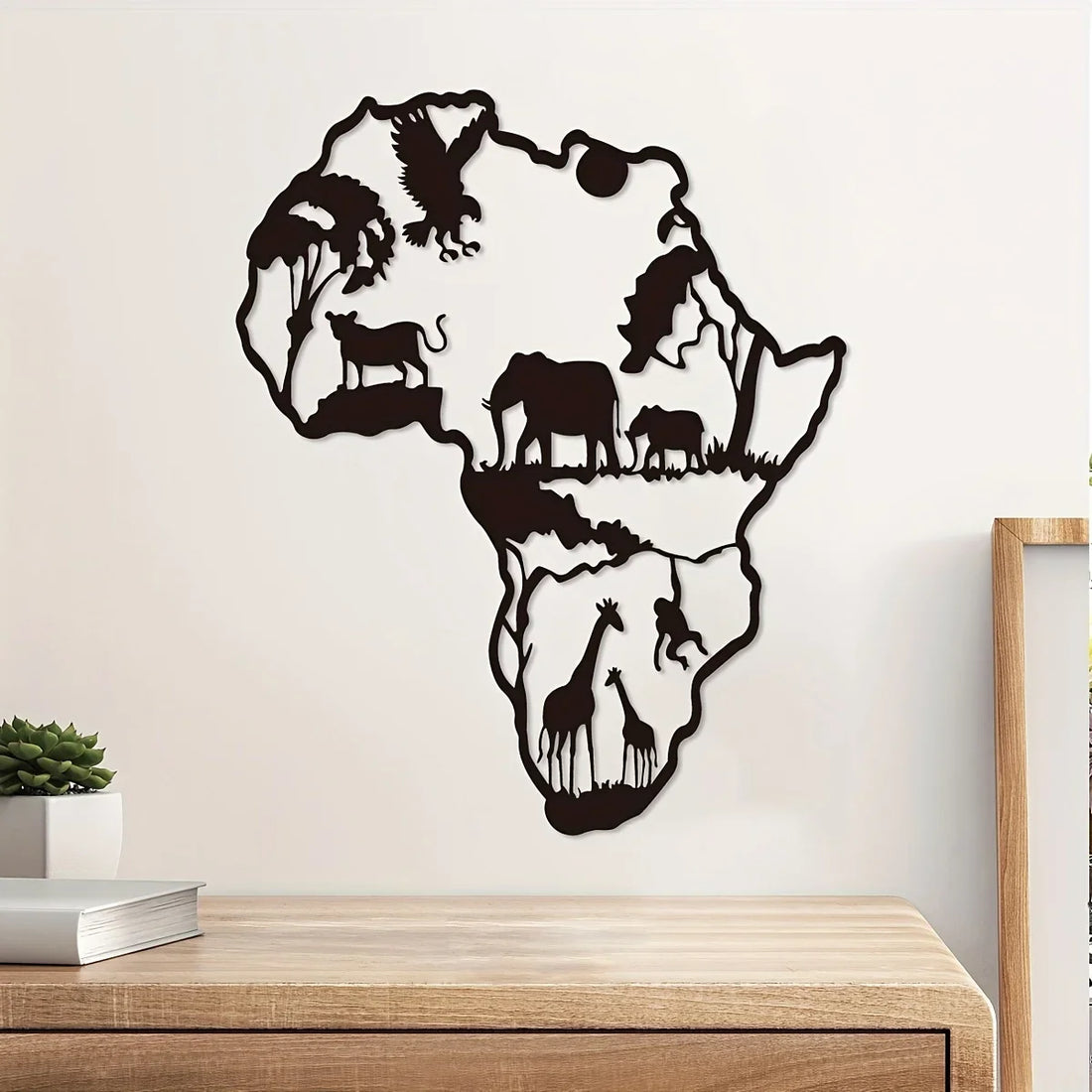 SAFARI SILHOUETTE WALL ART – African Animal Map Iron Craft Indoor/Outdoor Decor - Glow by Hellen African and Boho Jewelry African Home Decor Cultural Accessories