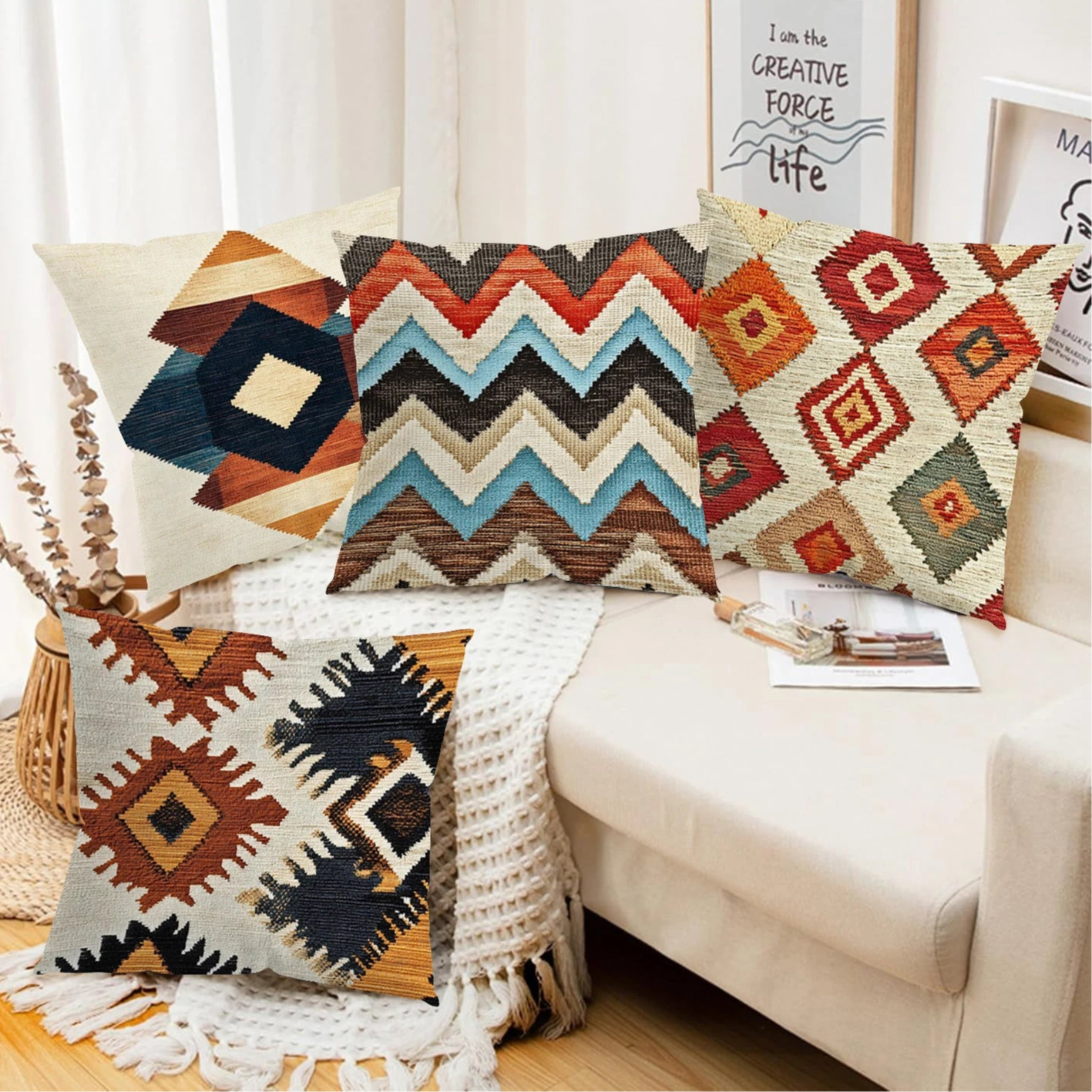 Bohemian Print Decorative Pillow Cover - Glow by Hellen African and Boho Jewelry African Home Decor Cultural Accessories