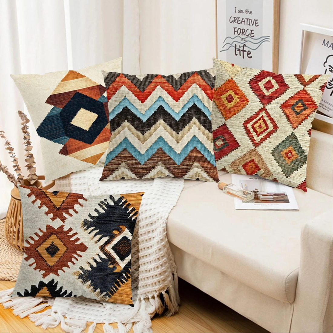 Bohemian Print Decorative Pillow Cover - Glow by Hellen African and Boho Jewelry African Home Decor Cultural Accessories