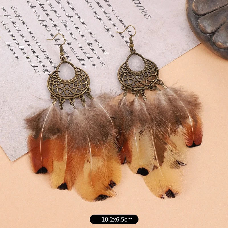 MAASAI PEACOCK PLUMES EARRINGS – Unique Imitation Feather Exaggerate Boho Statement Jewelry - Glow by Hellen African and Boho Jewelry African Home Decor Cultural Accessories