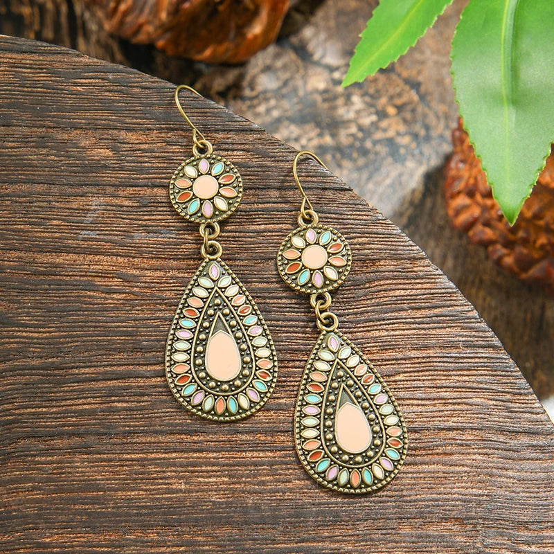 AKAN FLORAL STATEMENT EARRINGS – Bohemian Colorful Enamel Vintage Drop Jewelry - Glow by Hellen African and Boho Jewelry African Home Decor Cultural Accessories