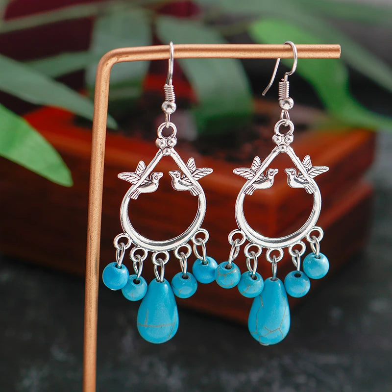 TUAREG NOMAD TASSEL EARRINGS – Vintage Ethnic Turquoises Drop Bohemian Jewelry - Glow by Hellen African and Boho Jewelry African Home Decor Cultural Accessories