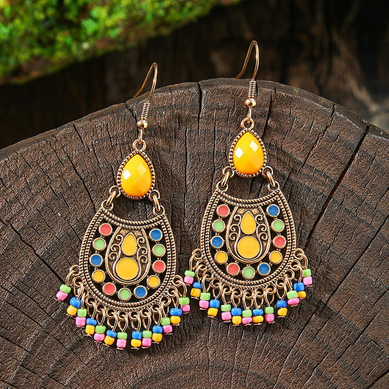 AKAN FLORAL STATEMENT EARRINGS – Bohemian Colorful Enamel Vintage Drop Jewelry - Glow by Hellen African and Boho Jewelry African Home Decor Cultural Accessories