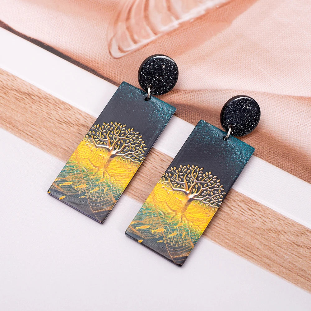 AKAN TREE OF LIFE EARRINGS – Vintage Gold Color Relievo Acrylic Christmas Jewelry Trend 2025 - Glow by Hellen African and Boho Jewelry African Home Decor Cultural Accessories