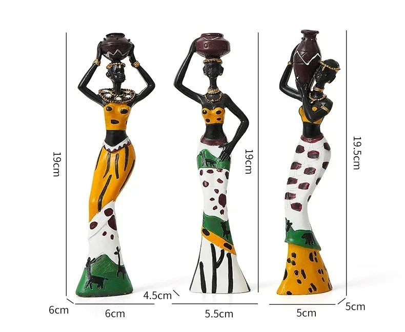 HAMAR HERITAGE FIGURINES – 3x Resin Black Woman Sculptures Set - Glow by Hellen African and Boho Jewelry African Home Decor Cultural Accessories