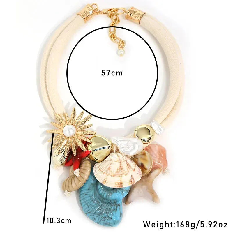 Boho Luxe Statement Necklace — Shells &amp; Sparkling Flower - Glow by Hellen African and Boho Jewelry African Home Decor Cultural Accessories