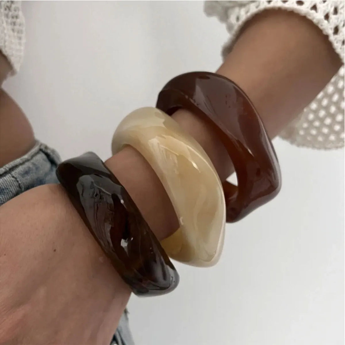 Vintage Brown Coffee Thick Resin Acrylic Bangles - Glow by Hellen African and Boho Jewelry African Home Decor Cultural Accessories