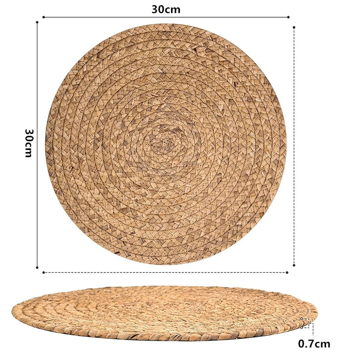 KALAHARI PLAIT PLACEMAT – Natural Woven Straw &amp; Rattan Round Set - Glow by Hellen African and Boho Jewelry African Home Decor Cultural Accessories
