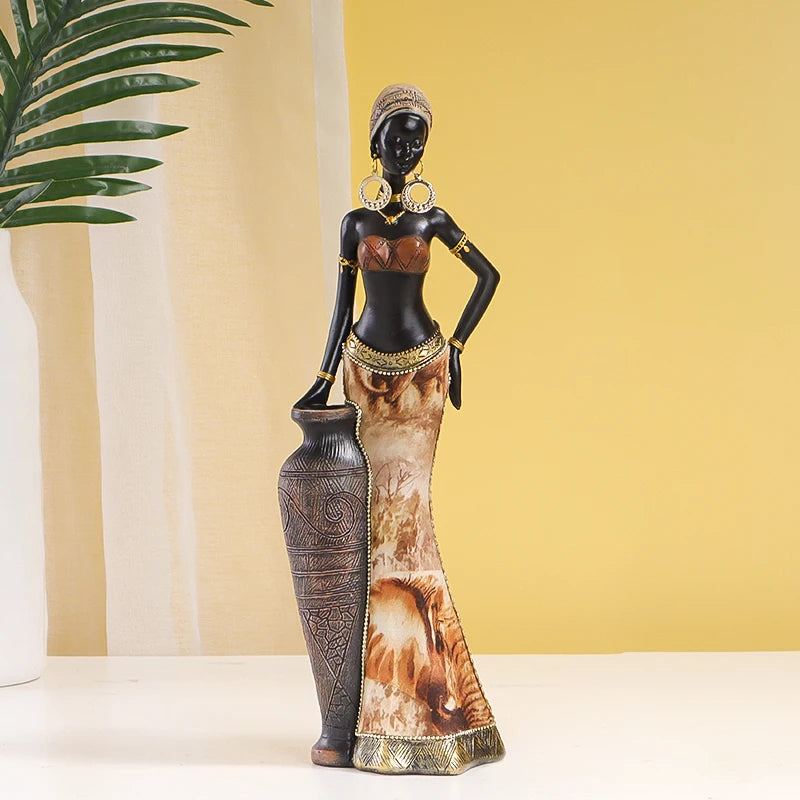 YORUBA ELEGANCE ART FIGURINE – Retro African Black Woman Resin Sculpture Home Decor - Glow by Hellen African and Boho Jewelry African Home Decor Cultural Accessories