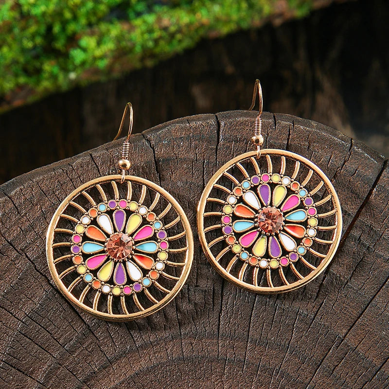 AKAN FLORAL STATEMENT EARRINGS – Bohemian Colorful Enamel Vintage Drop Jewelry - Glow by Hellen African and Boho Jewelry African Home Decor Cultural Accessories