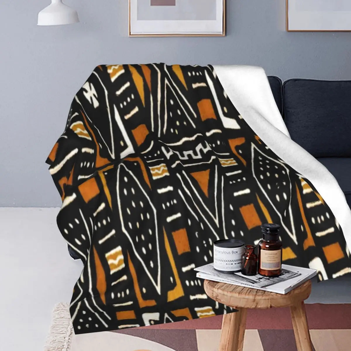 African Bogolan Mudcloth Throw Blanket — Cultural Warmth & Modern Elegance - Glow by Hellen African and Boho Jewelry African Home Decor Cultural Accessories