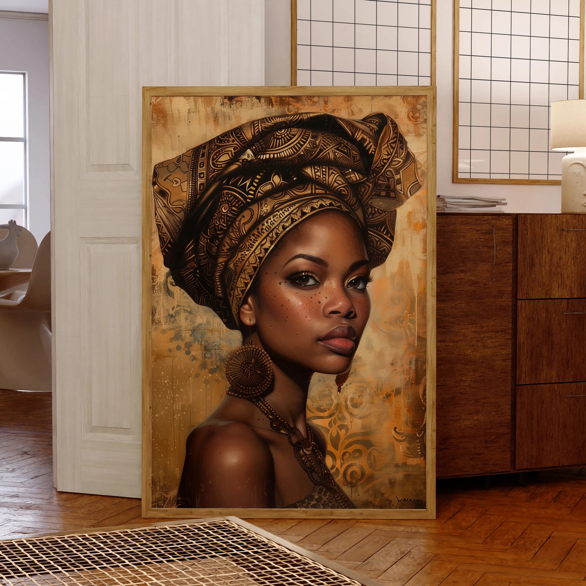 Modern African Girl Wall Art – Bold Beauty in Culture &amp; Elegance - Glow by Hellen African and Boho Jewelry African Home Decor Cultural Accessories