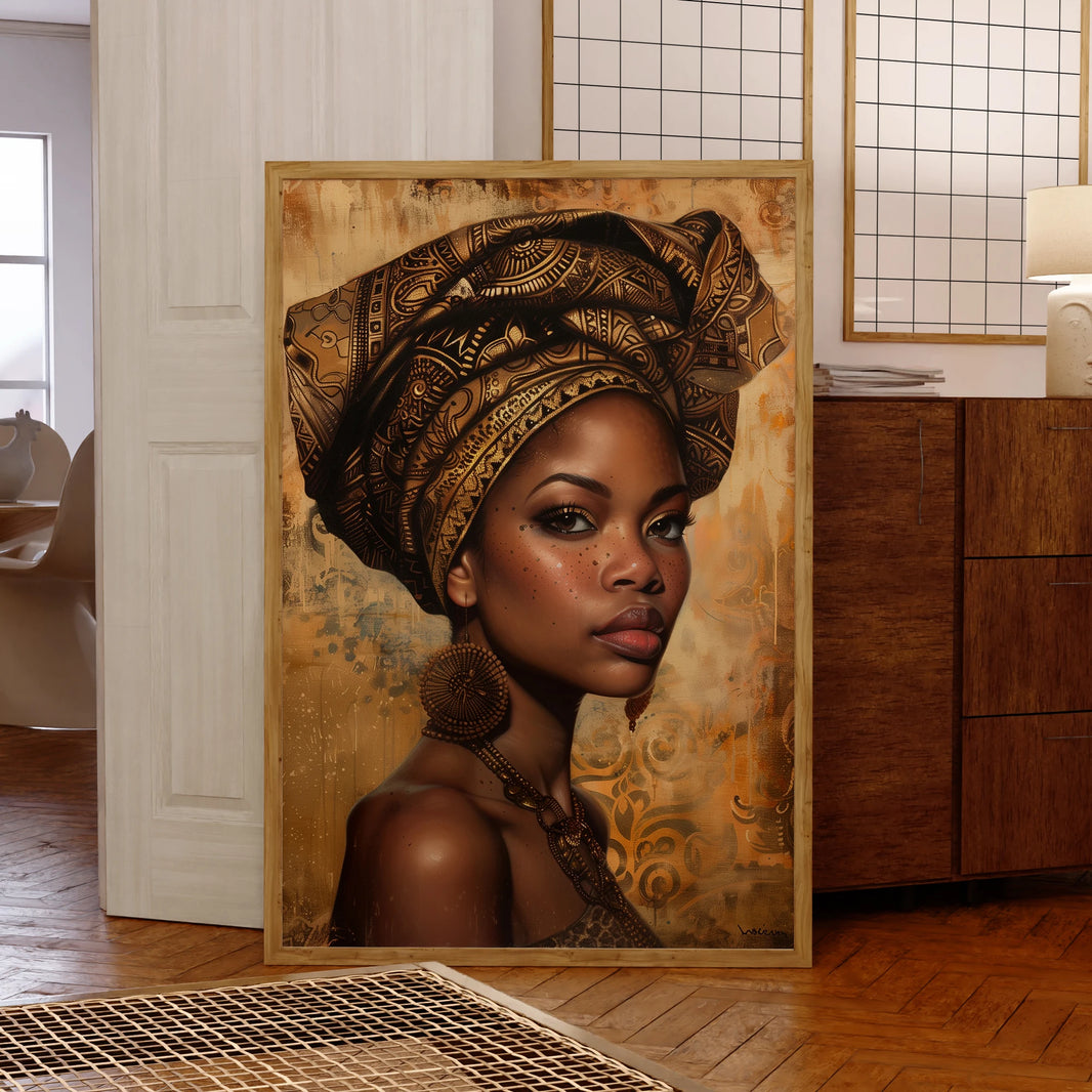 Modern African Girl Painting Fashion Portrait Wall Art Aluminum Frame Prints Canvas Painting Poster Living Room Home Decor Glow by Hellen