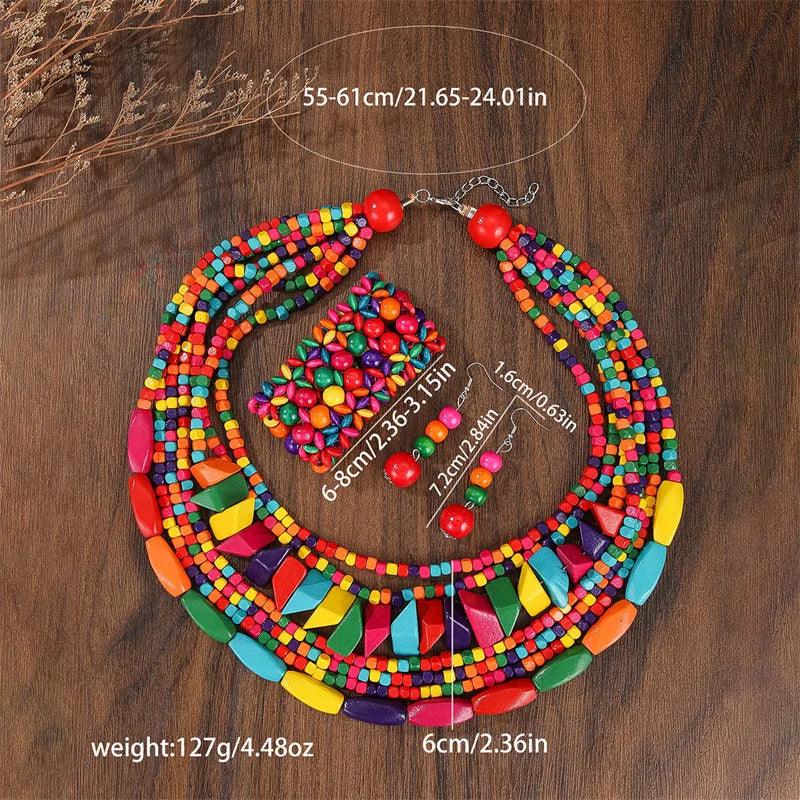 Boho Multilayer Big Colorful Wood Jewelry Set - Glow by Hellen African and Boho Jewelry African Home Decor Cultural Accessories
