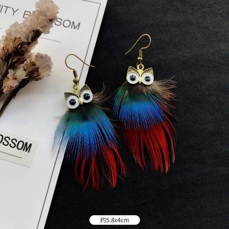 MAASAI PEACOCK PLUMES EARRINGS – Unique Imitation Feather Exaggerate Boho Statement Jewelry - Glow by Hellen African and Boho Jewelry African Home Decor Cultural Accessories