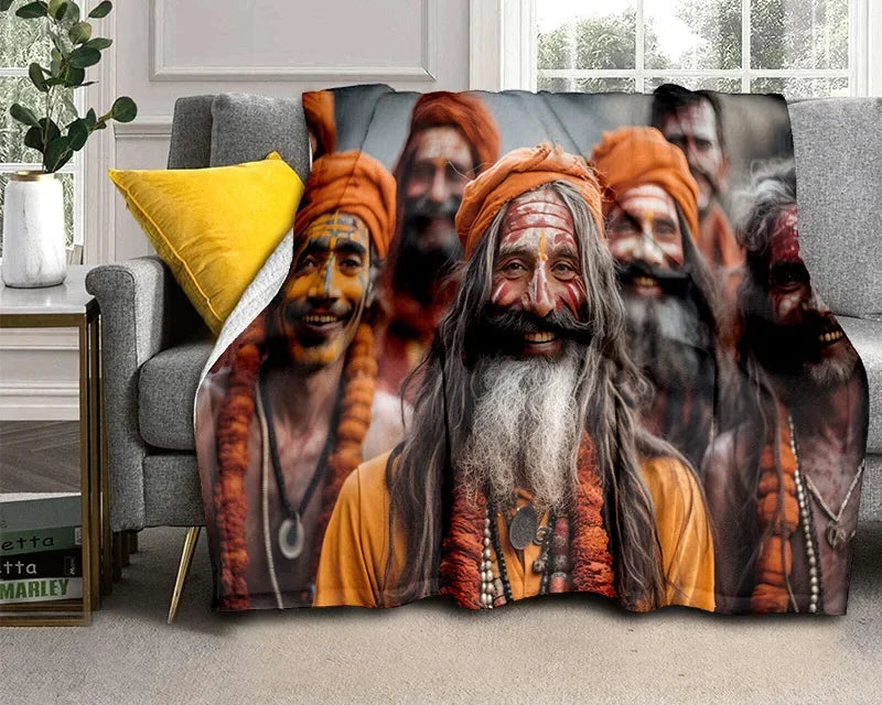 Cartoon Africa Ethiopian Custom Painting Flannel Blanket - Glow by Hellen African and Boho Jewelry African Home Decor Cultural Accessories