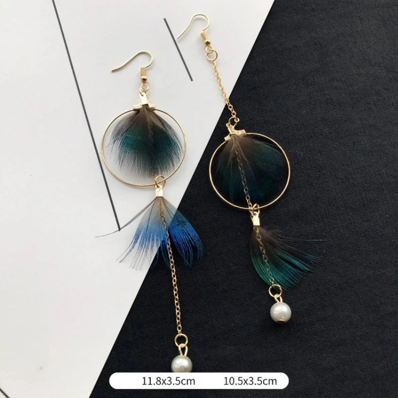 MAASAI PEACOCK PLUMES EARRINGS – Unique Imitation Feather Exaggerate Boho Statement Jewelry - Glow by Hellen African and Boho Jewelry African Home Decor Cultural Accessories