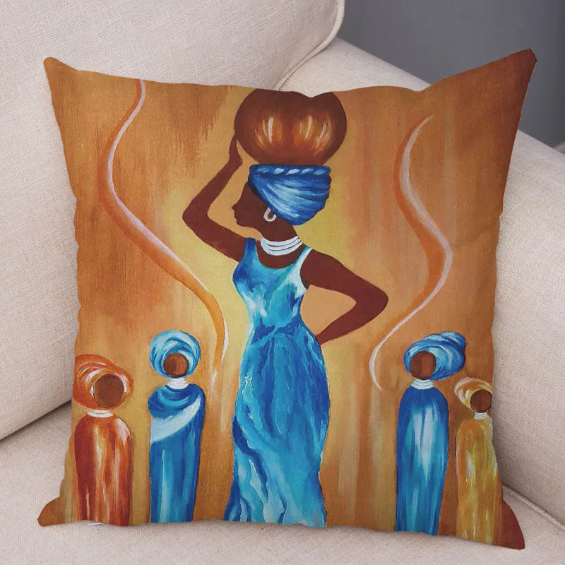 Abstract African Woman Pillowcase – Gallery-Style Exotic Cushion Cover - Glow by Hellen African and Boho Jewelry African Home Decor Cultural Accessories