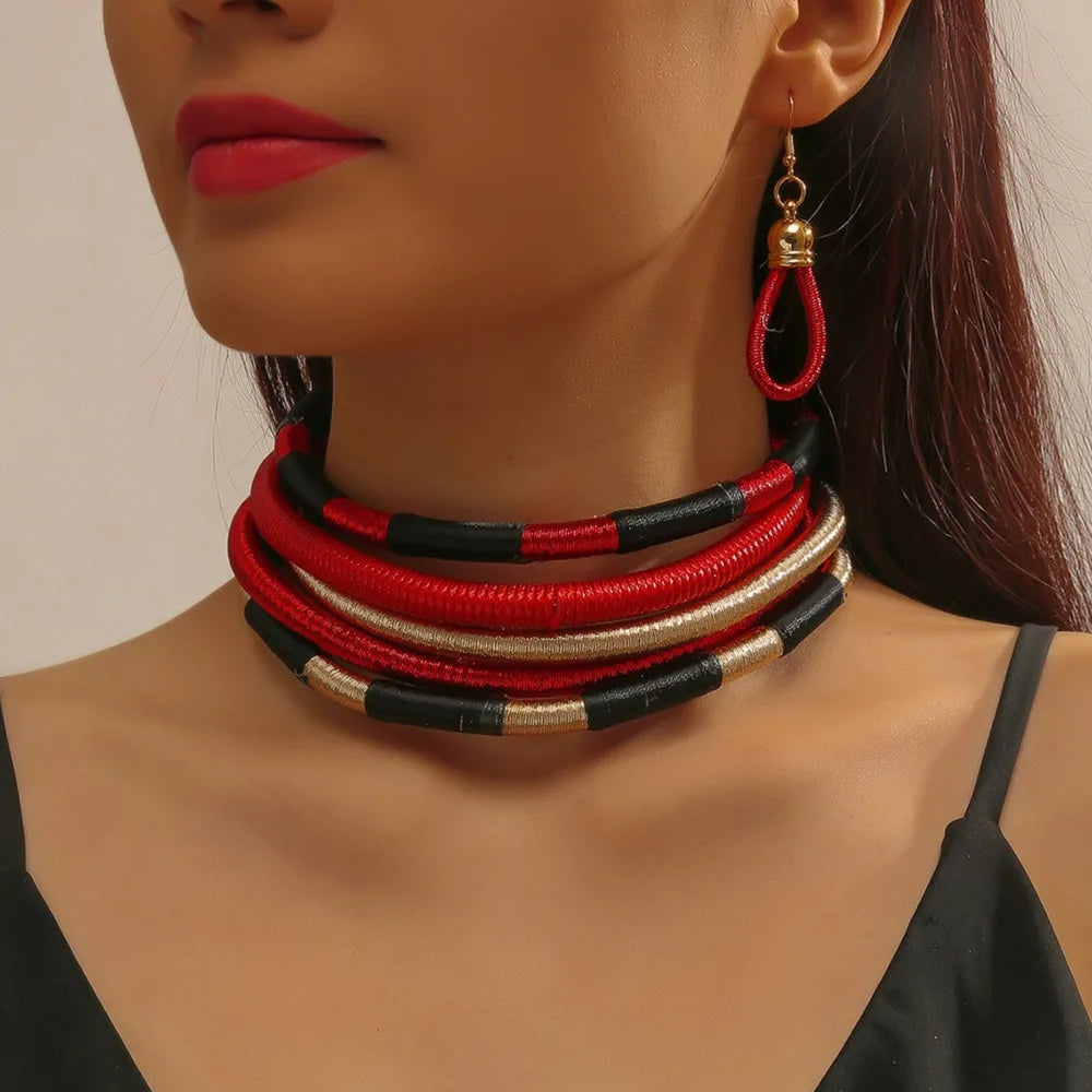 Africa Tribal Multilayer Necklace &amp; Earrings Set — Bold Statement Jewelry - Glow by Hellen African and Boho Jewelry African Home Decor Cultural Accessories