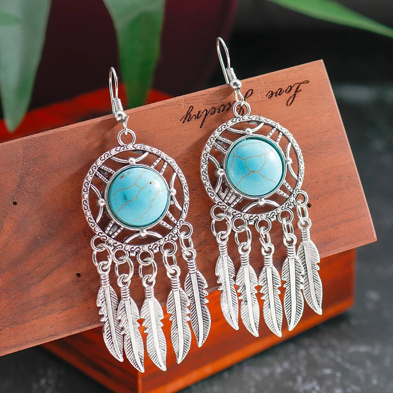 TUAREG NOMAD TASSEL EARRINGS – Vintage Ethnic Turquoises Drop Bohemian Jewelry - Glow by Hellen African and Boho Jewelry African Home Decor Cultural Accessories