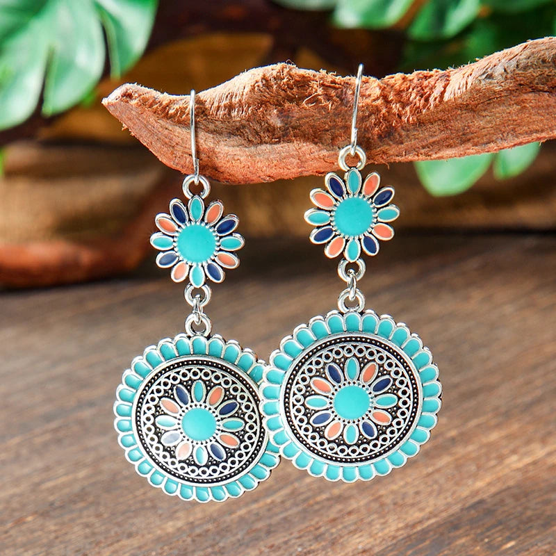 AKAN FLORAL STATEMENT EARRINGS – Bohemian Colorful Enamel Vintage Drop Jewelry - Glow by Hellen African and Boho Jewelry African Home Decor Cultural Accessories