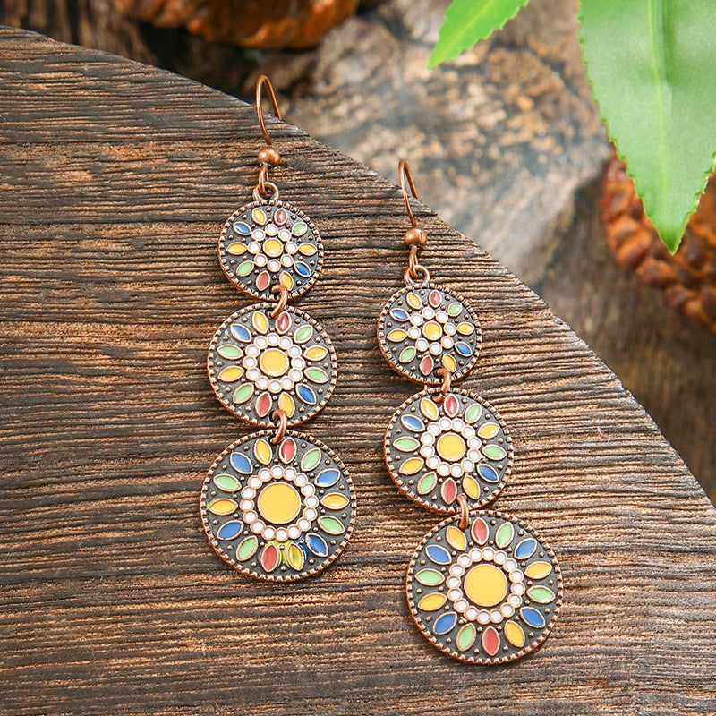 AKAN FLORAL STATEMENT EARRINGS – Bohemian Colorful Enamel Vintage Drop Jewelry - Glow by Hellen African and Boho Jewelry African Home Decor Cultural Accessories