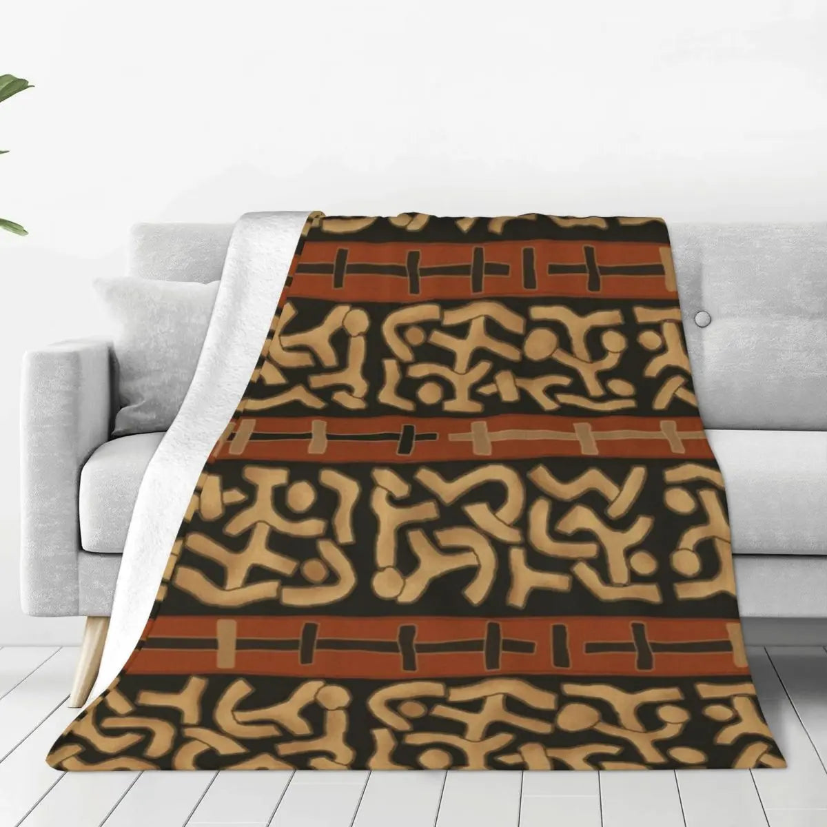 African Bogolan Mudcloth Throw Blanket — Cultural Warmth & Modern Elegance - Glow by Hellen African and Boho Jewelry African Home Decor Cultural Accessories