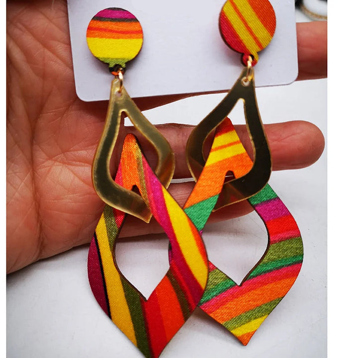 Acrylic Geometric Drop Wooden Stud Earrings — Mixed 6 Colors - Glow by Hellen African and Boho Jewelry African Home Decor Cultural Accessories