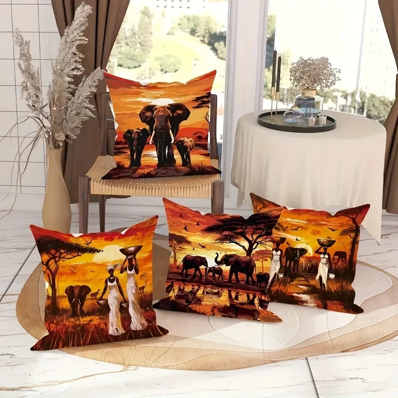 African Elephant Decorative Pillowcase – Ultra-Soft Animal Elegance - Glow by Hellen African and Boho Jewelry African Home Decor Cultural Accessories