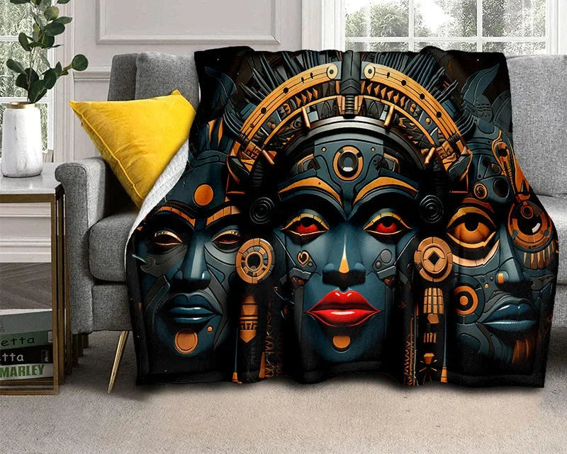 Cartoon Africa Ethiopian Custom Painting Flannel Blanket - Glow by Hellen African and Boho Jewelry African Home Decor Cultural Accessories