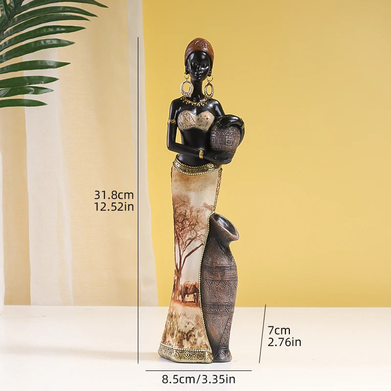 YORUBA ELEGANCE ART FIGURINE – Retro African Black Woman Resin Sculpture Home Decor - Glow by Hellen African and Boho Jewelry African Home Decor Cultural Accessories