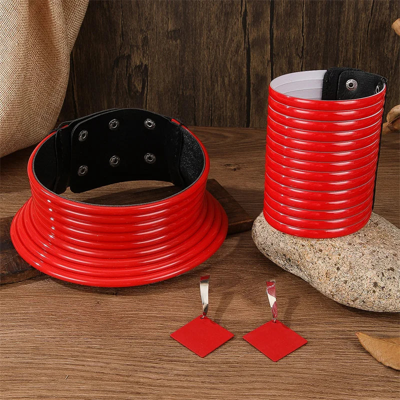 4-Piece Vintage Leather Jewelry Set — Necklace, Bracelet & Earrings - Glow by Hellen African and Boho Jewelry African Home Decor Cultural Accessories