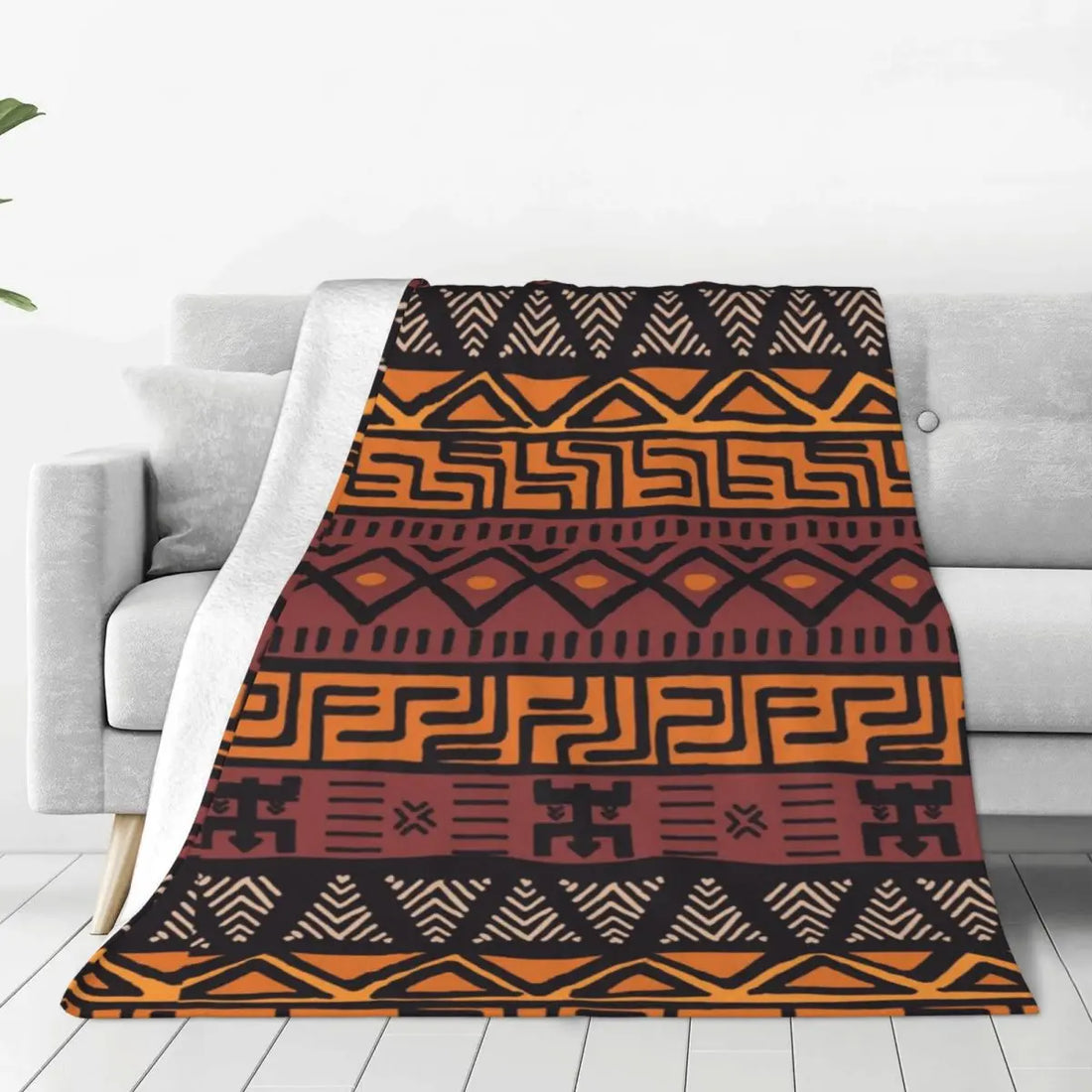 African Bogolan Mudcloth Throw Blanket — Cultural Warmth & Modern Elegance - Glow by Hellen African and Boho Jewelry African Home Decor Cultural Accessories