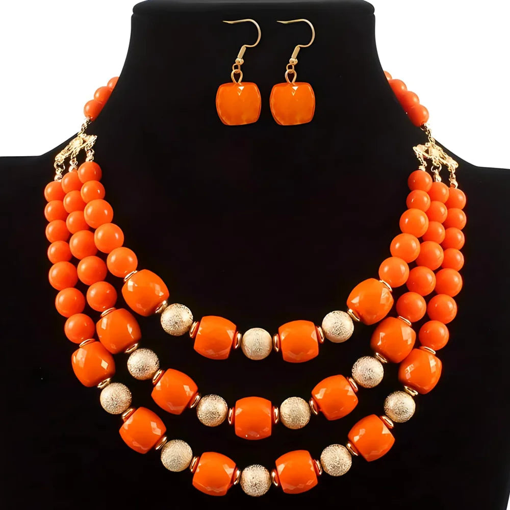Bold Acrylic Bead Statement Set — Necklace &amp; Earrings - Glow by Hellen African and Boho Jewelry African Home Decor Cultural Accessories