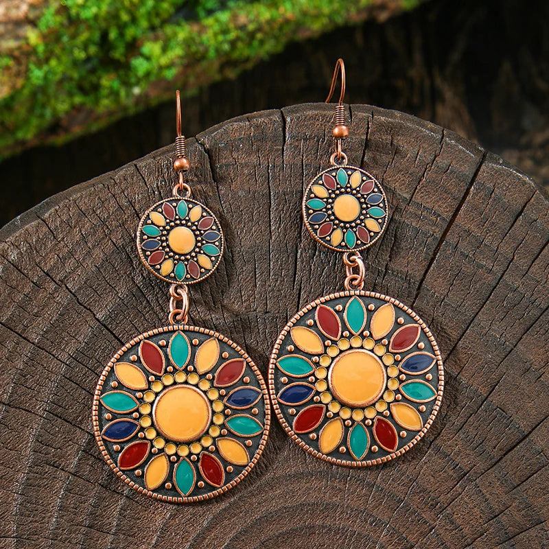 AKAN FLORAL STATEMENT EARRINGS – Bohemian Colorful Enamel Vintage Drop Jewelry - Glow by Hellen African and Boho Jewelry African Home Decor Cultural Accessories