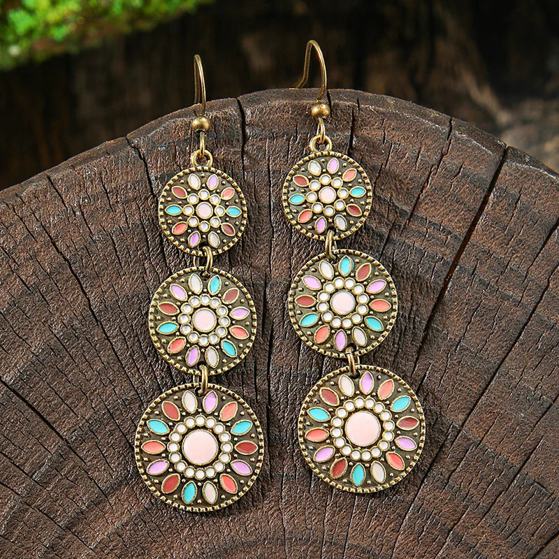 AKAN FLORAL STATEMENT EARRINGS – Bohemian Colorful Enamel Vintage Drop Jewelry - Glow by Hellen African and Boho Jewelry African Home Decor Cultural Accessories