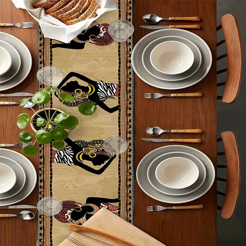 NDEBELE QUEEN TABLE SCARF – African Woman Print Boho Table Runner - Glow by Hellen African and Boho Jewelry African Home Decor Cultural Accessories