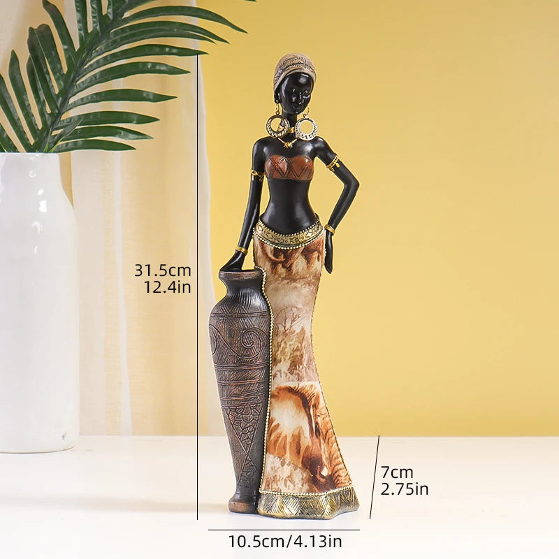 YORUBA ELEGANCE ART FIGURINE – Retro African Black Woman Resin Sculpture Home Decor - Glow by Hellen African and Boho Jewelry African Home Decor Cultural Accessories